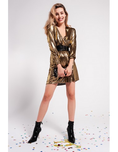 VESTIDO CORTO DORADO CRUZADO Q2