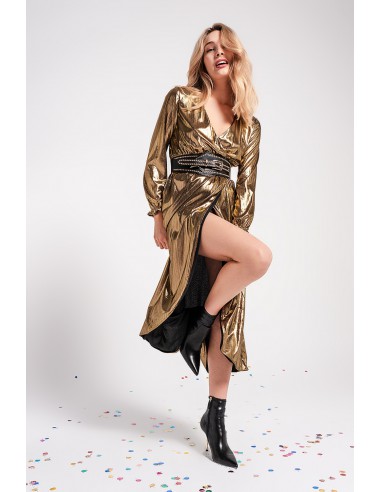 VESTIDO MIDI DORADO CRUZADO Q2