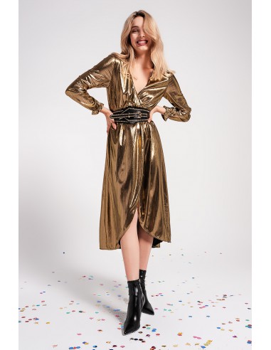 VESTIDO MIDI DORADO CRUZADO Q2