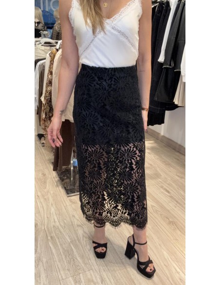 FALDA ENCAJE TERCIOPELO NEGRA 