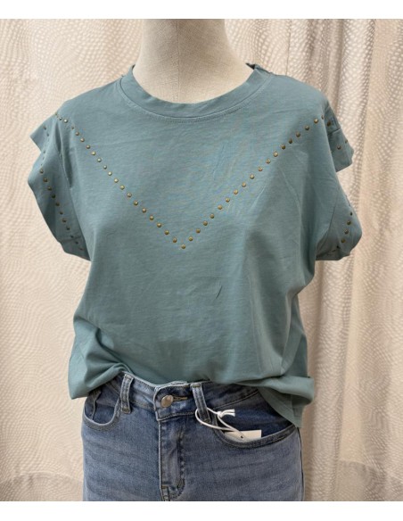 CAMISETA TACHAS TURQUESA 